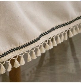 Resim Dnc Home Tekstil Organik Ham Keten Krem Siyah Şerit Detaylı Ponponlu Masa Örtüsü 001 