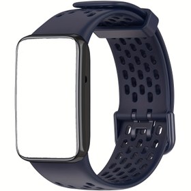 Resim Xiaomi Mi Band 7 Pro için Nefes Alabilen Silikon Spor Saat Kayışı - Lacivert, Güvenli Toka, Delikli Tasarım ile Artırılmış Konfor ve Stil, NFC Uyumlu Yedek Bant, Akıllı Saat Kayışı 