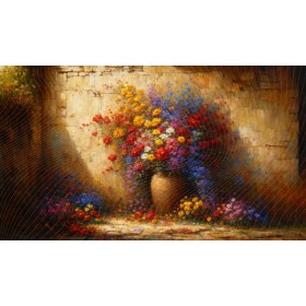 Resim Venspor Renkli Çiçek Demetleriyle Dolup Taşan Büyük Vazo Taş Duvar Arkaplan 200 x 150 cm Duvar Örtüsü ve Fotoğraf Fonu 