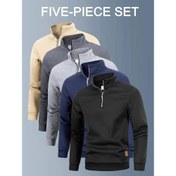 Resim Erkekler için 5 Adet Termal Yarım Fermuarlı Dik Boyun Sweatshirt - Tamamen Uyumlu Full-Fermer Kapama, Yeşil 