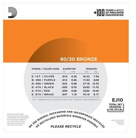 Resim D'Addario EJ10 80/20 Bronze Akustik Gitar Teli - Extra Light (10-47) 