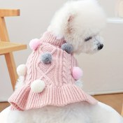 Resim Küçük Köpekler için Pom-Pom Knit Sweater Elbise - Tüm Mevsim Polyester Pet Giyim, El Yıkama, Ön Takım Stili, Pudra, Bichon Frise ve Bichon Tenerife için Ideal 