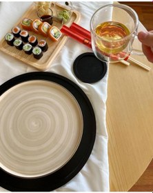 Resim Siyah Ahşap Supla Amerikan Servisi Ve Bardak Altlığı 2'li Takım Siyah 