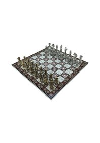 Resim Gifthome Premium Battal Boy Metal İşlemeli Klasik Satranç Takımı Ve Katlanır Sedef Desenli Mdf Satranç Tahtası 43x43 Cm. 
