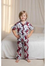 Resim Lillypicca Gri Karakter Desenli Kısa Kollu Erkek Çocuk Pijama Takımı Gri - Kırmızı 