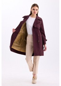 Resim Pastelastore %100 Pamuk Gabardin Midi 95cm Astarlı Kemerli Kadın Trençkot 1113 Acı Kahverengi 