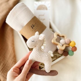 Resim Amigurumi Organik Bebek Seti At - Müslin Battaniyeli Set 