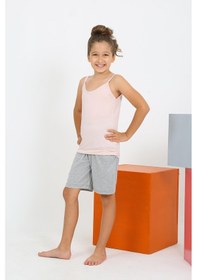 Resim Akbeniz Kız Çocuk İp Askılı Şortlu Penye Pembe Pijama Takım 20430 
