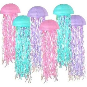 Resim 6 Adet Yarıçaplı Renkli Membran Feneri - Pembe, Mavi, Açık Mor - Doğum Günü Dekorasyonu Ve Asma Aletleri Seti Açık Mor Açık Mor 