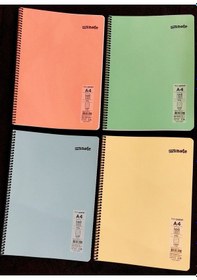 Resim 4 Adet Pastel Renk 120 Yaprak Çizgili Telli A4 Büyük Boy Defter 60gr Beyaz Kağıt Çok Renkli 