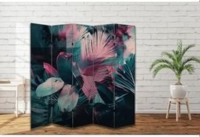 Resim Soyut Yapraklar Temalı Özel Tasarım Paravan Room Divider Oda Bölücü PRVN-1332-1, 220 x 180 