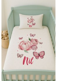 Resim %100 Pamuk İsme Özel İsimli 100x150 Cm Pike Seti Tomurcuk Gül 
