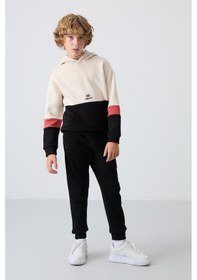 Resim Tommylife Tommy Life Bej-siyah Pamuklu Kalın İçi Tüylü Yumuşak Dokulu Standart Fit Nakışlı Erkek Çocuk Eşofman Takım - 1 Bej 