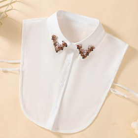 Resim Kadınlar İçin El Yapımı Boncuklu Kelebek Şifon Sahte Yaka - Beyaz, Turuncu ve Siyah Detaylı, Makinede Yıkanabilir Çok Amaçlı Moda Aksesuar, Yarı Resmi Stil, Zarif Kumaş, Elbise ve Üstler için Dekoratif Yaka 