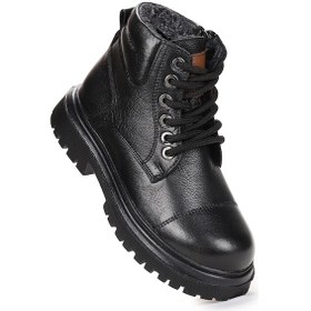 Resim Kiko Kids Seri %100 Deri Fermuarlı Erkek Çocuk Bot Ayakkabı Siyah Siyah 