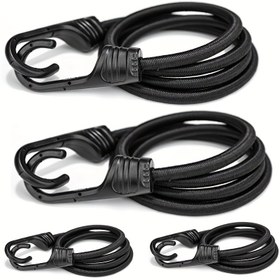 Resim 4 adet/2 adet Siyah Elastik Halat Bungee Kordonları Metal saç tokası ile - Dayanıklı, Hava Koşullarına Dayanıklı Çelik Kaplama Donanımı Kampçılık, Bisiklet, Katlanır Araba, Bagaj Kilitleri ve Güvenli Bağlantı, Kamp Aksesuarları, Bungee Kordon Tasarımı, Sağlam Metal Bağlantılar 