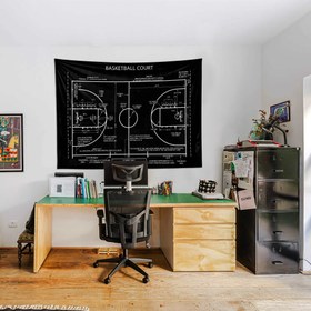 Resim Basketball Court Chalkboard - Basketbol Sahası Duvar Örtüsü - 100 cm x 135 cm 