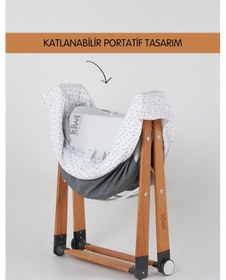Resim Kiwi Sleeper Anne Yanı Beşik, Portatif, Sallanır, Katlanır, Tekerlekli Bebek Beşiği - Luna Desen Gri 