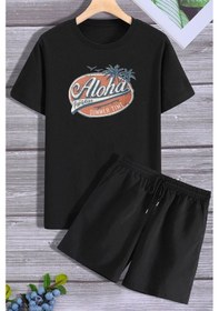 Resim Aloha Şort T-shirt Eşofman Takımı 2xl / Siyah Siyah 