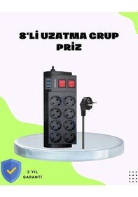 Resim Diğer Termal Korumalı 8 Prizli 3 Usb Li Uzatma Kablosu 