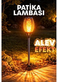 Resim 1 Adet Alev Efektli Bahçe Lambası Solar Güneş Enerjili Otomatik Fotoselli Bahçe Patika Lambası H12 Siyah 