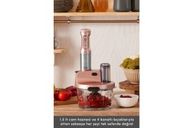 Resim Uzun Cam Mutfak Robotu, 6 Bıçak, 2500 W, Rosegold, Ayaklı, Çok Fonksiyonlu 