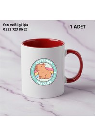 Resim Capybara Kaliteli Porselen İsim Yazılabilir Premium Hediyelik Baskılı Kupa Bardak Doğum Günühediyesi Kırmızı 