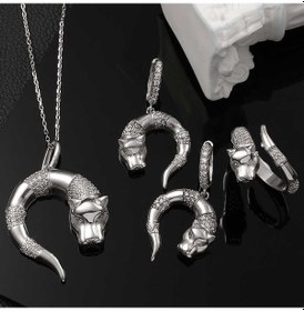 Resim 925 Ayar Gümüş Kaplan Figürlü Kadın Set 