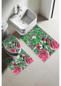 Resim Modern Desenli Dijital Baskı 3 Lü Banyo Paspas Takımı Yıkanabilir Kaymaz Tabanlı Klozet Takımı Klz0008 Renkli 