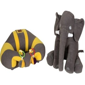 Resim Çıngıraklı Gri-sarı Bebek Destek Oturma Minderi Ve Gri Uyku Fili 