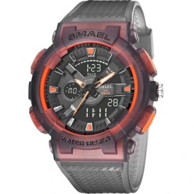 Resim Hanyang Erkekler Için Gri Turuncu Smael Izle, Büyük Boy Açık Spor Erkek Bilek Saatleri, Şoka Dayanıklı 54MM Çift Ekran Analog Dijital Saat 8006 (Yurt Dışından) 