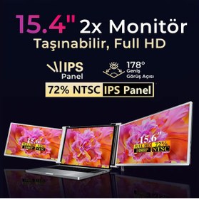 Resim NPO NPM20 15.4" FHD 1080p IPS Type-C Taşınabilir Dizüstü 2'li Monitör Çoklayıcı Notebook Monitör 