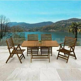 Resim Ürgüp Katlanır Ahşap Bahçe Balkon Seti: 80X140 Masa + 4 Sandalye 
