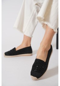 Resim Green Mod 312 Kadın Hasırlı Taşlı Espadril Babet Siyah Siyah 