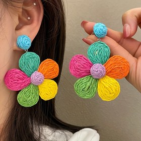 Resim Bohemian Tatil Stili Renkli Raffia Çiçek Küpeleri - 18K Altın Kaplama Bakır ve Paslanmaz Çelik Saplı, Günlük Kullanım için Hafif Dayanıklı Tasarım, Parti & Günlük Kıyafetler İçin Mükemmel Kadınlar İçin Hediye, Yıl Boyu Aksesuarlar 