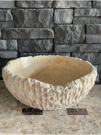Resim Polen Stone Traverten Doğal Taş Patlatma Modeli Çanak Lavabo 42x15 