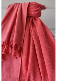 Resim %100 Pamuk Havlu Peştemal 90x175cm - Yumuşak Plaj Havlusu Mercan 