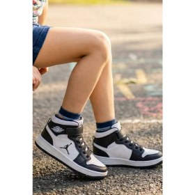 Resim In Step Eveji Siyah Beyaz Çocuk Basketbol Ayakkabısı - Yüksek Bilekli Cırt Cırtlı Sneaker 