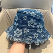 Resim Kadınlar için Çiçek Nakışlı Denim Kovboy Şapkası - Eskitme Yıkama Vintage Tarzı, Kıvrımlı Kenarlar, Hafif ve Nefes Alabilir Günlük Kıyafetler İçin, Sevimli Bayan Şapkaları, Dış Mekan Modası, Kadınca Tasarım, Dayanıklı Dikişler, Şık Başlık, Moda Severler 