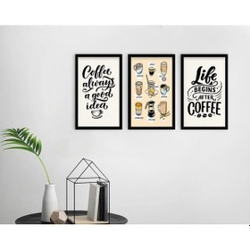 Resim Bk Home Coffee Tasarımlı Dekoratif 3’Lü Ahşap Siyah Çerçeveli Tab (551047678) 