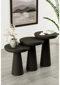 Resim Wooden Siyah Ahşap 3 Lü Set Fitilli Mantar Yan Sehpa Modern Siyah Renk Fiskos Siyah 