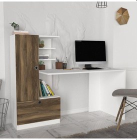 Resim Dekorister Domingos Kitaplıklı Çalışma Masası Beyaz-Ceviz 