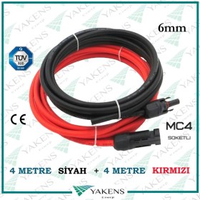 Resim Yakens Enerji Mc4 Soketli (4m+4m) 8 Metre 6mm Güneş Paneli Hazır Solar Kablo Siyah Kırmızı 