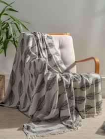 Resim Mylasa Home 100% Pamuklu Koltuk Şalı TV Battaniyesi,130x170 cm Yüksek Kaliteli Pamuklu Kumaş Siyah Leafy 