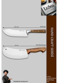 Resim Hand Craft Mutfak Bıçak Seti Et Ekmek Şef Bıçağı 2 Li Set Mtf-095 Ahşap 