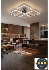Resim March Dekoratif Krom Plafonyer Led Avize-4'lü Geometrik Kare 3 Renk Yanma Özellikli 