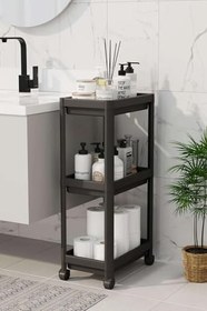 Resim 3 Katlı Tekerlekli Raf Ünitesi - Banyo & Mutfak Organizer - Çok Amaçlı Servis Sehpası - Dar Alanlar İçin Pratik Saklama Çözümü (SİYAH) 