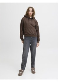 Resim Jack & Jones Kadin Minimal Logo Baskili Kapüsonlu Sweatshirt - Studio - 12280152 Bracken 