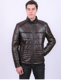 Resim New Zaya Leather Erkek Hakiki Deri Şişme Deri Ceket Kahverengi 
