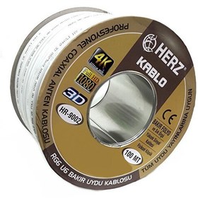 Resim Herz RG6 U6 100 Metre Beyaz Uydu Anten Kablosu 